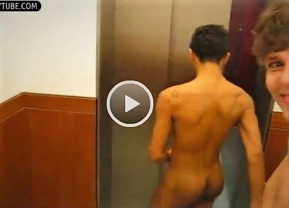Boys have fun in the elevator